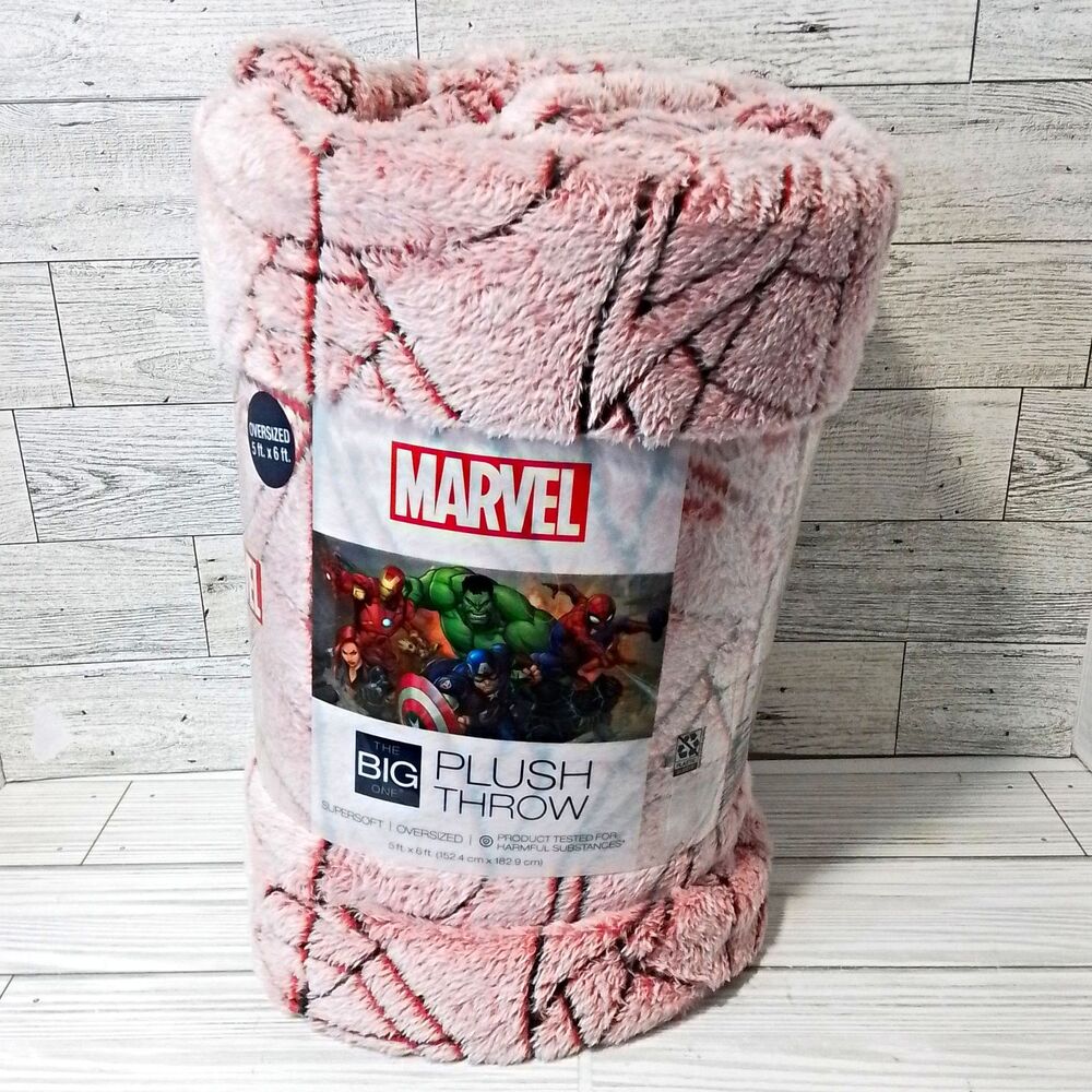 Marvel The Big One Plush Throw Blanket Oversized 5 x 6 ft Pink Superheroes